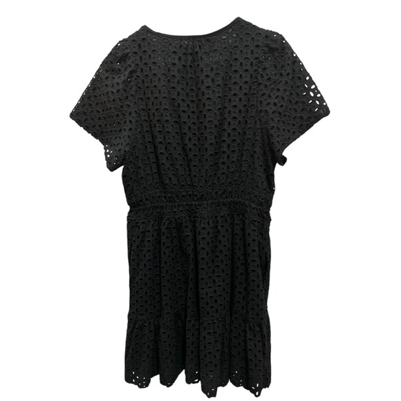 Anthropologie Black Eyelet Smocked Waist Tiered Ruffle V Neck Dress XL - Picture 3 of 9
